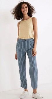 Madewell Striped Linen Blend Track Trouser Pants Pleated Blue Size Medium