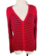 Chadwicks Large Womens Cardigan Sweater Red Blue Long Sleeve Button Ribbed