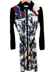 TORY BURCH Floral Long Sleeve Silk & Merino Wool Shirtdress Size Small