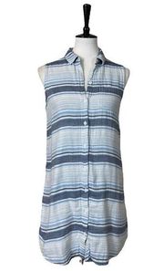 Women's Shirtdress White Blue Stripe Size Small Cotton