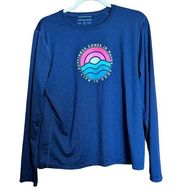 Life Is Good Top Womens Medium Blue Happiness Graphic Active Stretch Blouse