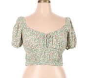 Elodie Green Floral Short Sleeve Top Size L