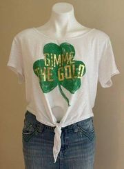 Victoria Secret Pink White Crop Top With Clover & Gold Letters GmeThe Gold SZ PS