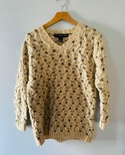 cable beige n neck wool sweater