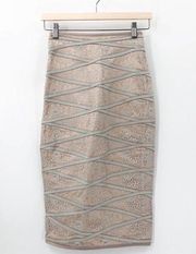 House Of CB Lace Bodycon Form Fitting Pencil Skirt Gray Satin