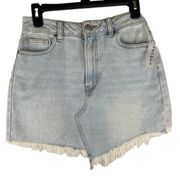 PAC SUN Distressed Raw Hem Light Wash Denim Mini Skirt Size 27