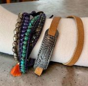 Noonday Fair Trade Boho Bracelets Set Beaded Latter Leather and Metal Bead