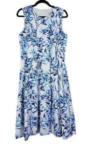 Eliza J Dress 10 Blue White Floral Midi Fit And Flare Easter Wedding Guest Party