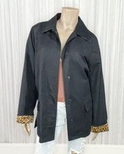 Black Microfiber Jacket Coat Leopard Print Lining M