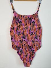 Victoria’s Secret One Piece Swim Suit Shirred Smocked Ruched Print Large NWOT