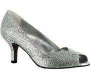 Easy Street Women's Open Toe Ravish Dress Glitter Pumps in Silver Size 7.5