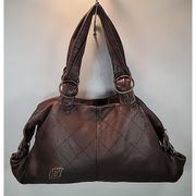 BETSEY JOHNSON Large Genuine Brown Leather Horseshoe Hobo Bag Tote Purse