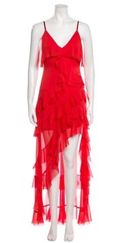 Red Laverne Asymmetrical Ruffle Maxi Dress