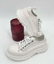 Alexander McQueen Tread Slick Lace Up Sneakers White Size 7.5 Raffia