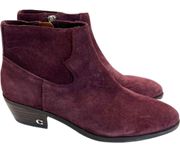 Coach Danni Saddle Red Wine Suede Ankle Chunky Heel Booties size 7 NEW No Box