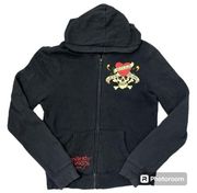 Ed Hardy Vintage Y2K Black Zip Up Love Kills Graphic Hoodie Size Small