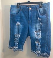 Distressed Denim Bermuda Shorts