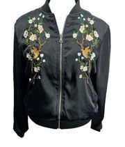 Romeo + Juliet Retro Satin Embroidered Birds and Flowers Jacket Size Small