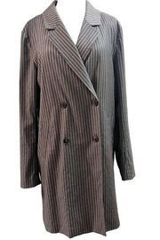 L’Academie Long Blazer Dress Coat Double Breasted Pin Striped Gray Size M