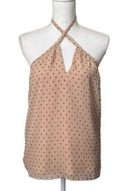 L’academie Amber Swiss Dot Nude Halter Sleeveless Top Womens Size XS