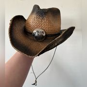 Jim Beam and Montgomery Gentry Straw Buckle Cowboy Hat Summer Concert Burnt Edge