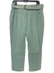 AKRIS Womens Size 8 Crinkle Pants Seafoam Green LINEN 139271 with Belt Dip Dyed