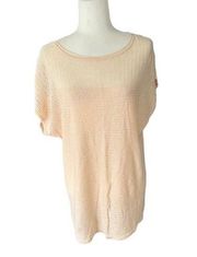 Joan Vass Desert Peach 100% Linen Knit Short Sleeve Loose Tunic Top Size Medium