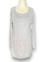 Athletea Pose Knit Tunic Top Marled White Navy Blue Scoop Neck Long Sleeve