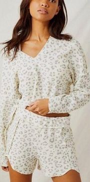 NEW Free People Rain Check Animal Print Lounge Set In Ivory Combo‎ Womens Size S