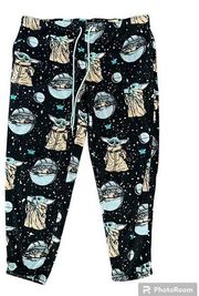 Star Wars Pajama Pants Womens XL Black Yoda All Over Graphic Print Drawstring