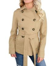 Express Tan Wool Double-Breasted Peacoat Extra Small Glam Winter