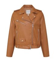 🆕 Avec Les Filles Faux Leather Belted Moto Biker Jacket in Camel