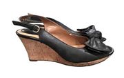 Clarks  Artisan black leather cork wedge heel sandals size 6