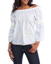 Joe's Off Shoulder Peasant Blouse in Blue Xsmall