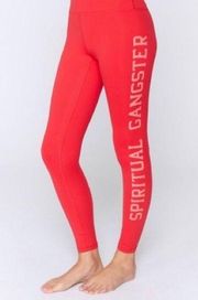 Spiritual Gangster Athletic Leggings Stretch Logo High Rise Red Pocket Polyamide