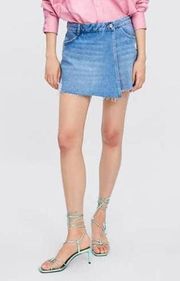 ZARA Distressed Ripped Denim Bermuda 100% Cotton Women's Skort Size XS