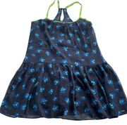 Hollister  Dress Womens Medium Blue Floral Print Halter Mini Blouson Tiered Y2K