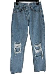 Princess Polly  SZ 6 Holly Asymmetric Straight Leg Jeans Hi-Rise Distressed Blue