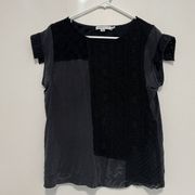 See by Chloe Black Lace Mixed Media Short Sleeve Blouse Top Size Small