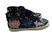 Rebecca Minkoff Zaina Sneakers Size 6.5 Floral Embroidered Size 6.5 Black Blue