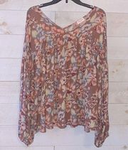 Women’s Blush Boho Floral Flowy Top Size L NEW