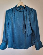 Worthington New Blue Bow Long Sleeve women’s Blouse Size XS