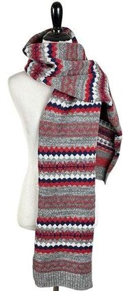 Gap Lambswool Fair Isle Scarf One Size OS Wool Red White Blue Navy NWOT Preppy