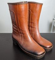 Vintage Waterproof Rubber Brown Boots Talon Zipper Sherpa Lining 365 Women's 9