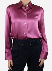Vince Long Sleeve 100% Silk Round Hem Button Down Shirt Purple Women's Small