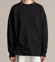 All Saints Able black side ruched crewneck pullover sweatshirt
