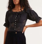 LoveShackFancy Anala Eyelet Top in Black