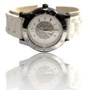 JUICY COUTURE White Rubber Band Crystal Encrusted Dial Watch