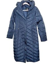 STEVE MADDEN NWOT Navy Blue Hooded Maxi Long Puffer Oversized Coat Small