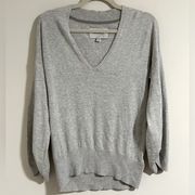 BROCHU Walker Light gray silk cotton blend vneck sleeve sweater